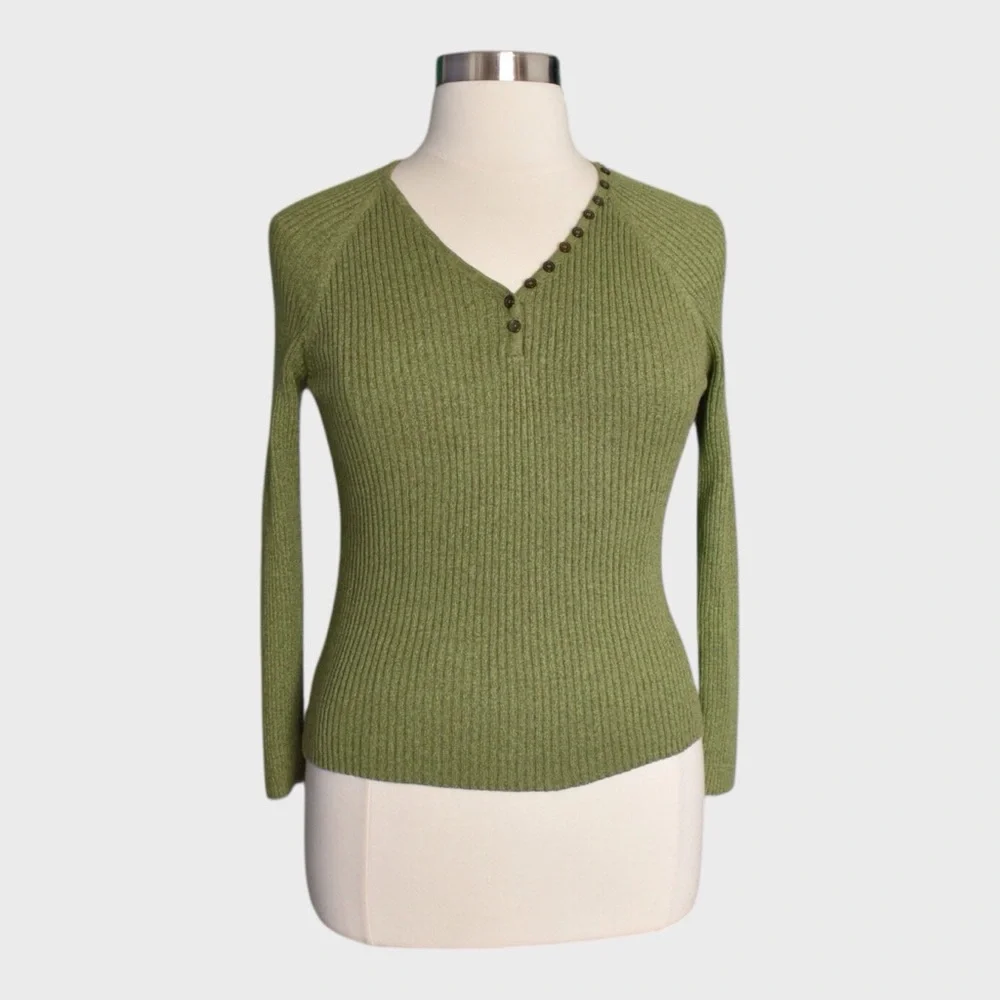 Reference‎ Point Olive Green Ribbed Cotton Sweater